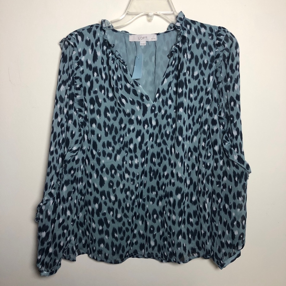 LOFT Animal Print Blouse NWT LARGE PETITE L Flowy Lined Lightweight Workwear